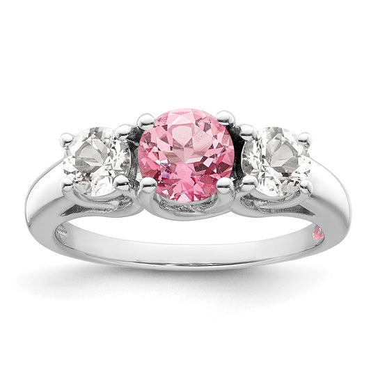GSS Sterling Silver Rhodium-plated Clear Pink Topaz Pamela Ring