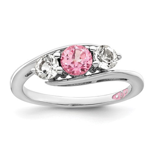 GSSR Sterling Silver Rhodium-plated White and Pink Topaz Sue Ring