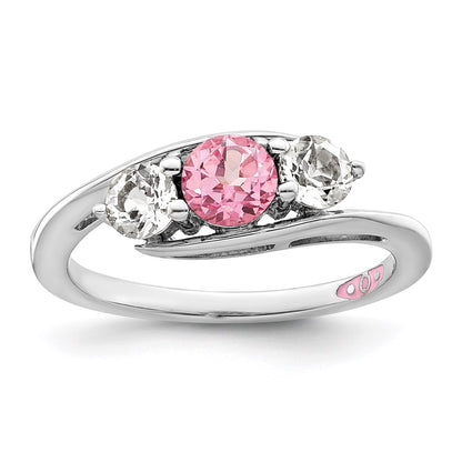 GSSR Sterling Silver Rhodium-plated White and Pink Topaz Sue Ring