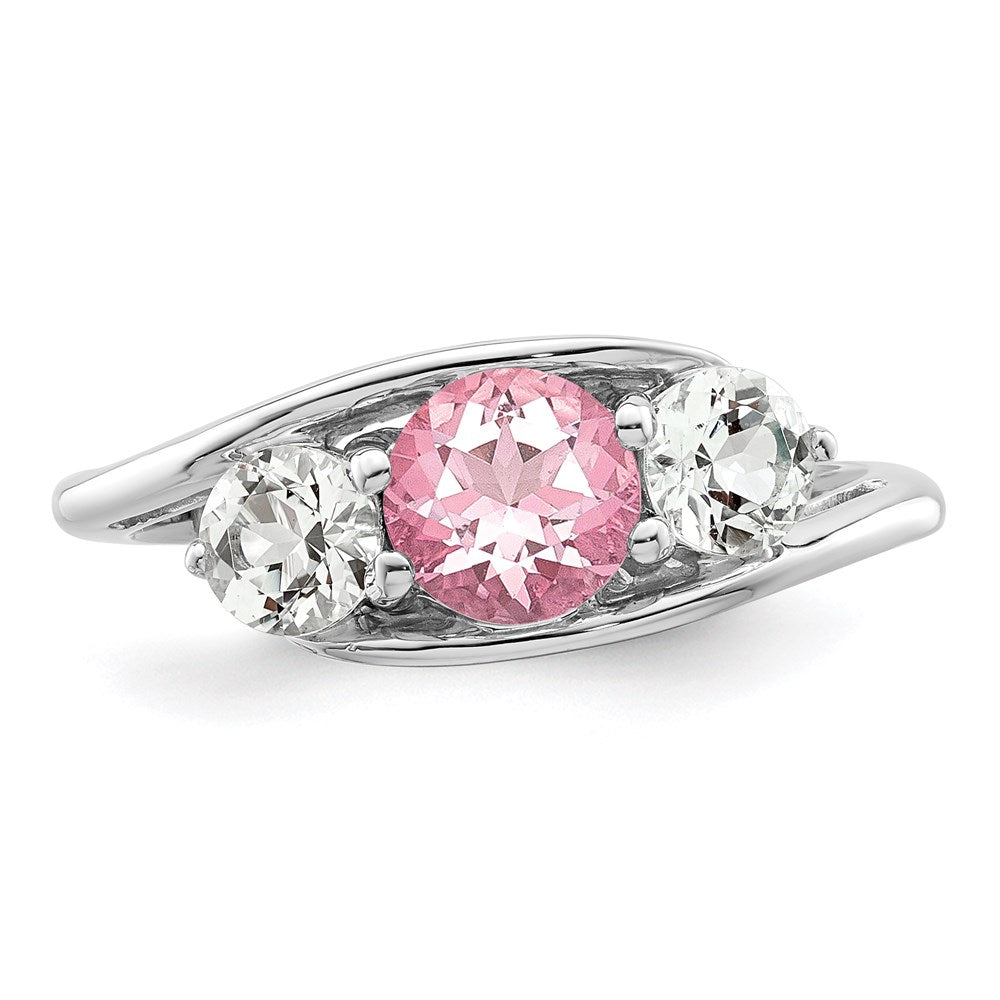 GSS Sterling Silver Rhodium-plated White and Pink Topaz Sue Ring