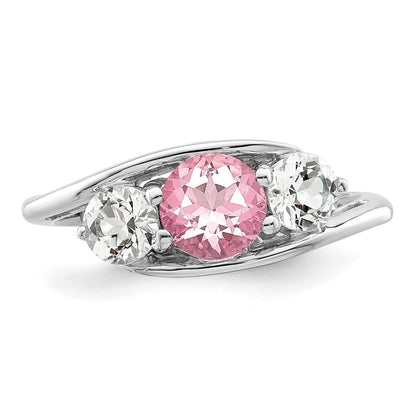 GSS Sterling Silver Rhodium-plated White and Pink Topaz Sue Ring