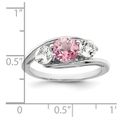 GSS Sterling Silver Rhodium-plated White and Pink Topaz Sue Ring