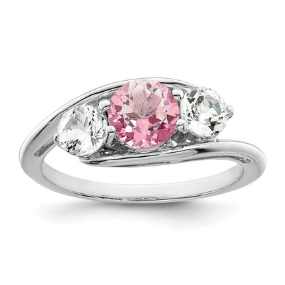 GSS Sterling Silver Rhodium-plated White and Pink Topaz Sue Ring