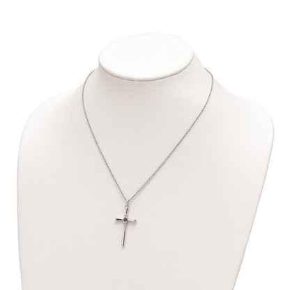 SSP Sterling Silver Rhodium-plated 16 Inch White and Purple Topaz Faith Cross Necklace with 2 Inch Extender