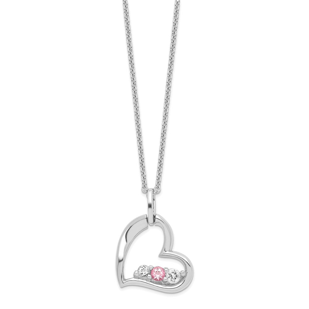 GSSN Sterling Silver Rhodium-plated Clear Pink Topaz Heart of Strength Necklace