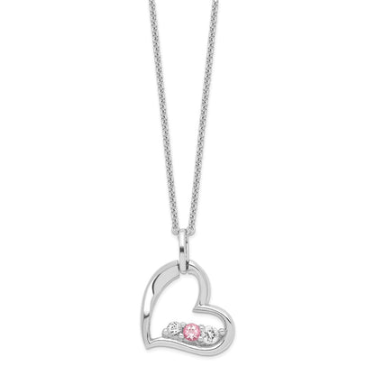 GSSN Sterling Silver Rhodium-plated Clear Pink Topaz Heart of Strength Necklace