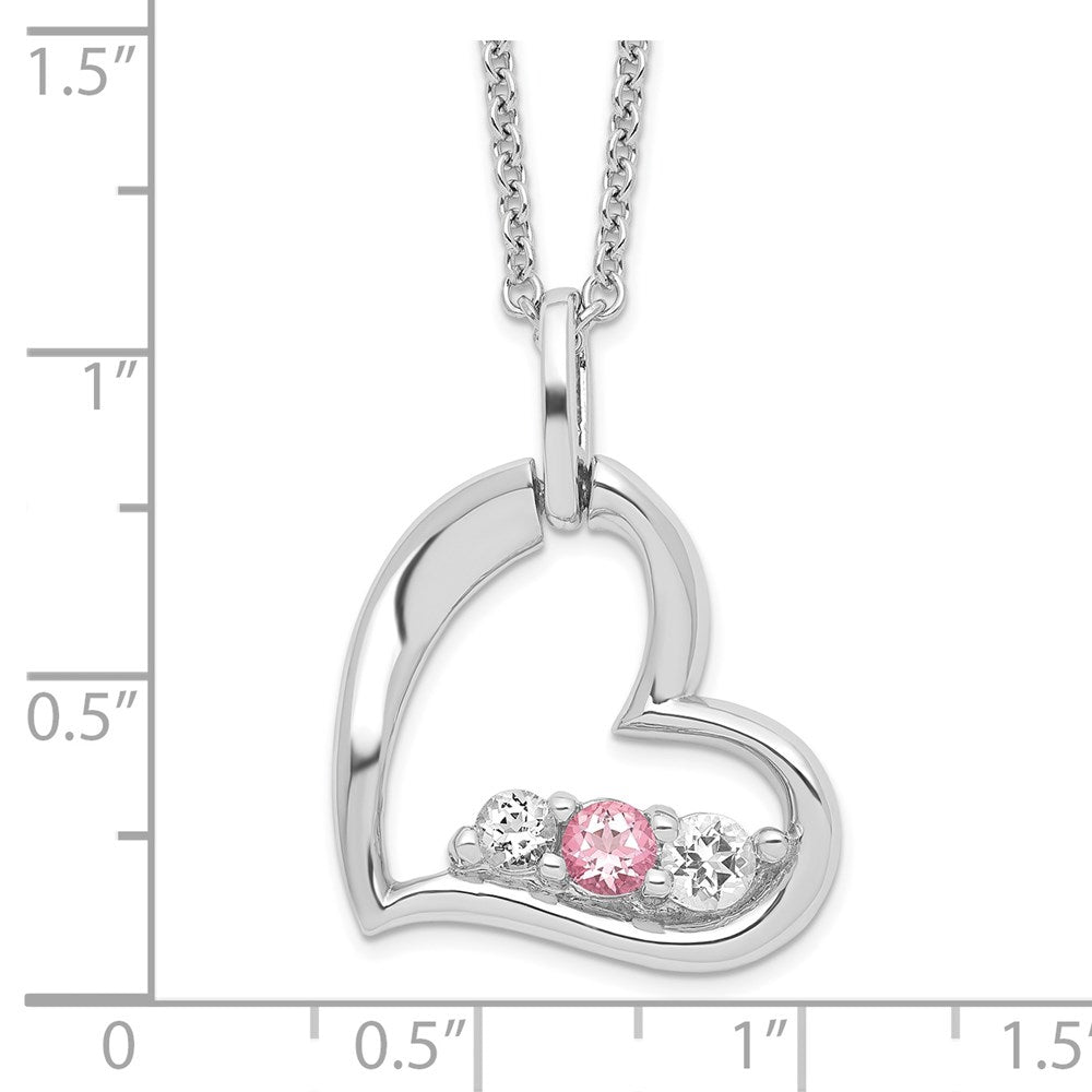 GSSN Sterling Silver Rhodium-plated Clear Pink Topaz Heart of Strength Necklace
