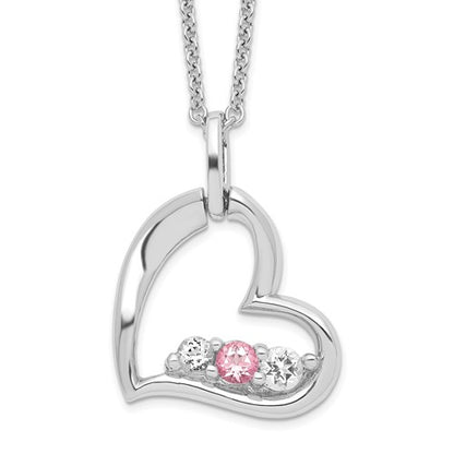GSSN Sterling Silver Rhodium-plated Clear Pink Topaz Heart of Strength Necklace