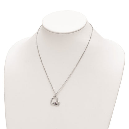 GSS Sterling Silver Rhodium-plated Clear and Purple Topaz Heart Strength Necklace