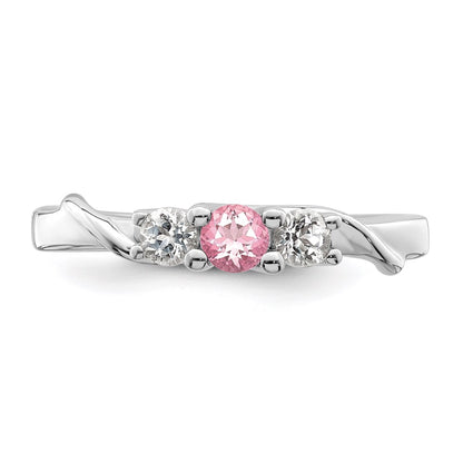 GSS Sterling Silver Rhodium-plated White and Pink Topaz Joanna Ring