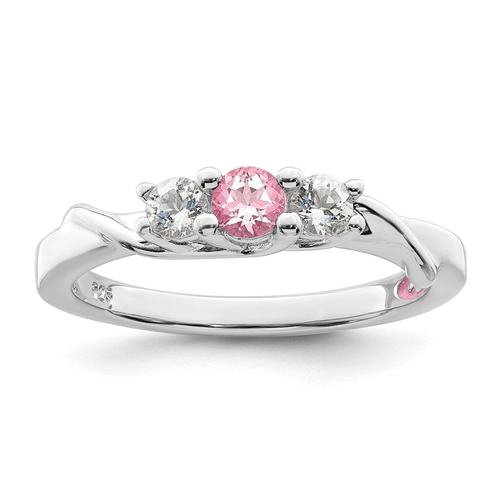 GSS Sterling Silver Rhodium-plated White and Pink Topaz Joanna Ring