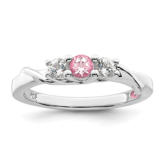 GSS Sterling Silver Rhodium-plated White and Pink Topaz Joanna Ring