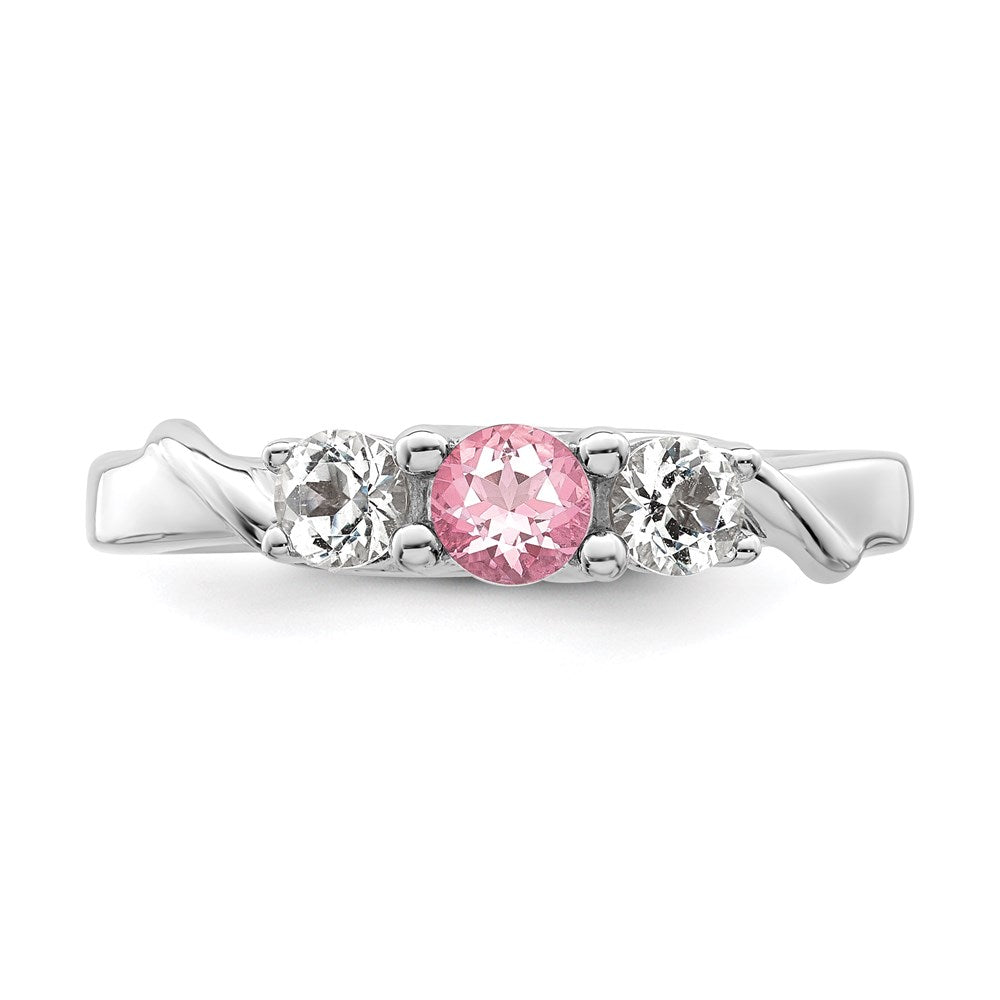 GSS Sterling Silver Rhodium-plated White and Pink Topaz Joanna Ring
