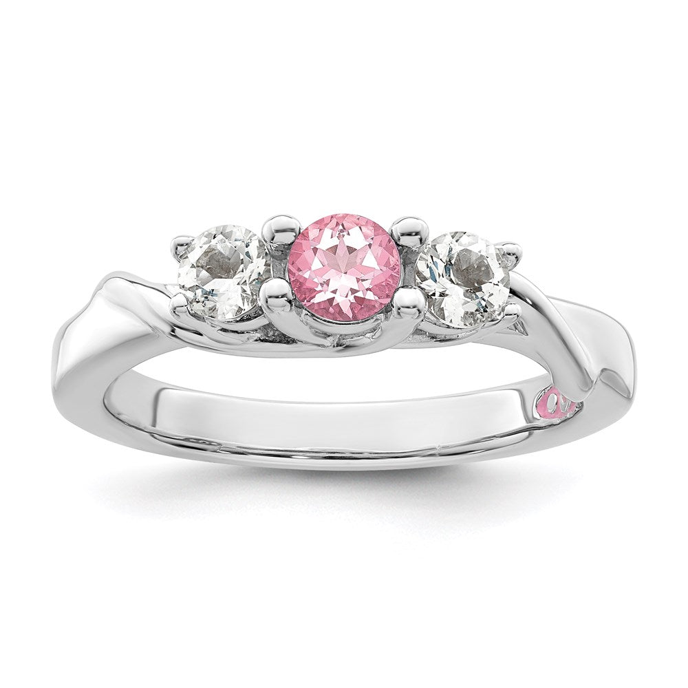 GSS Sterling Silver Rhodium-plated White and Pink Topaz Joanna Ring