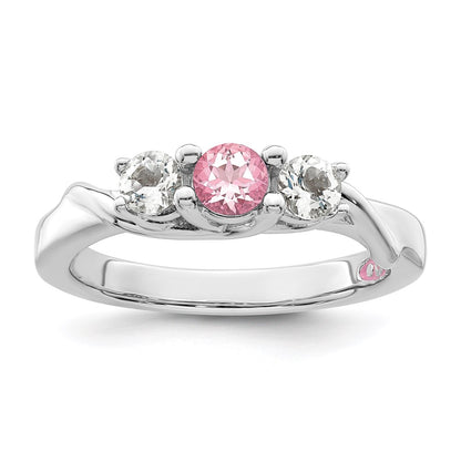 GSS Sterling Silver Rhodium-plated White and Pink Topaz Joanna Ring