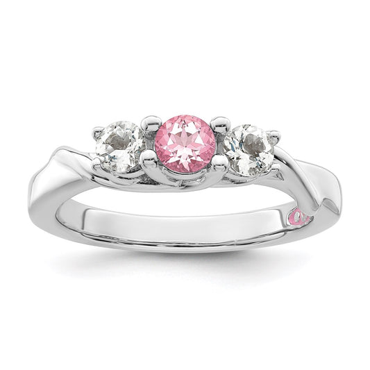 GSS Sterling Silver Rhodium-plated White and Pink Topaz Joanna Ring