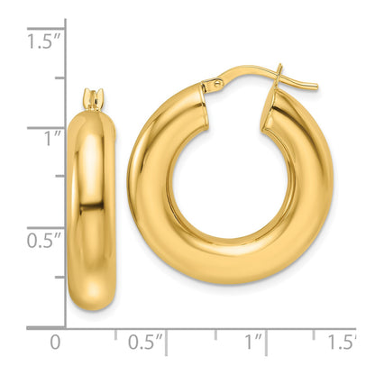 14k Polished 6mm Hollow Round Tube Round Hoop Earrings