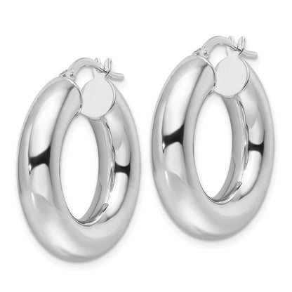 GE 14k White Gold Polished 6mm Hollow Round Tube Round Hoop Earrings