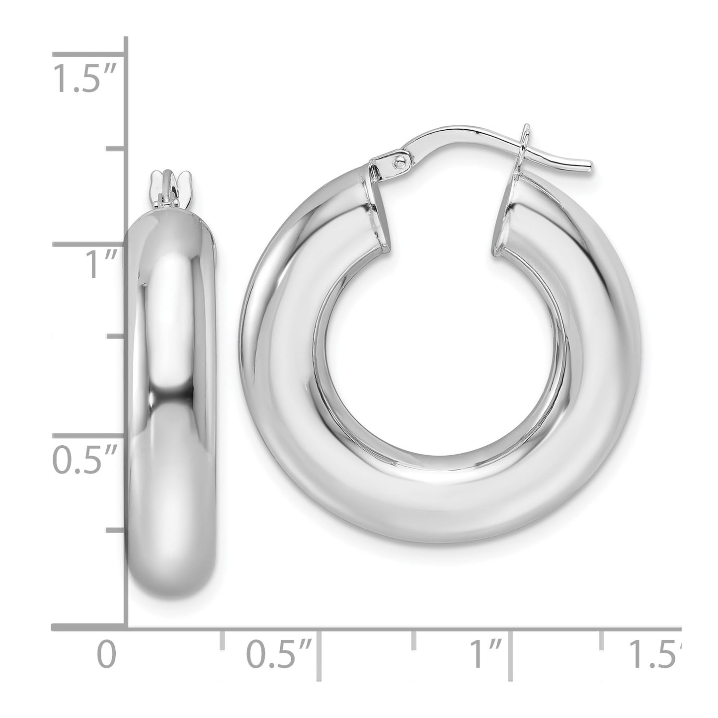 14k White Gold Polished 6mm Hollow Round Tube Round Hoop Earrings