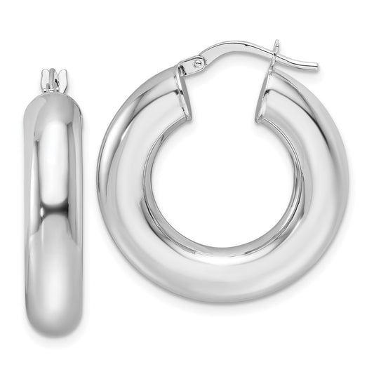 14k White Gold Polished 6mm Hollow Round Tube Round Hoop Earrings