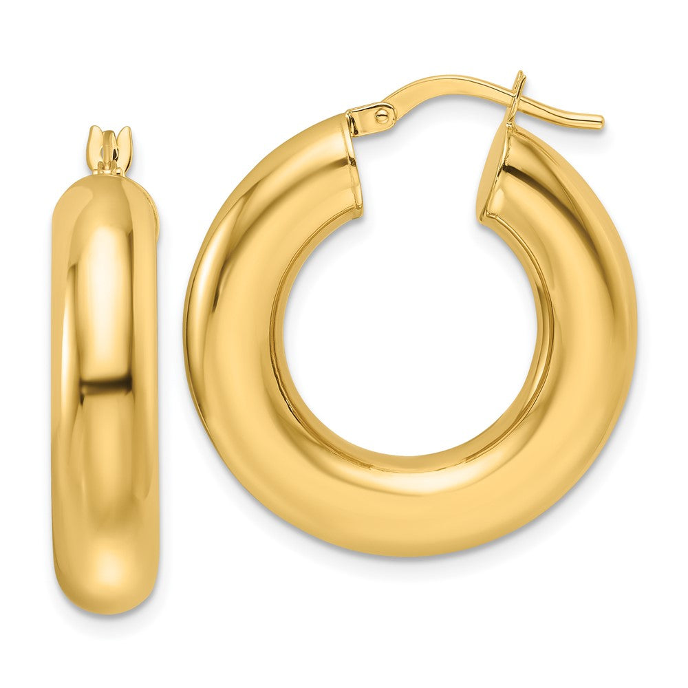 GE 14k Polished 6mm Hollow Round Tube Round Hoop Earrings