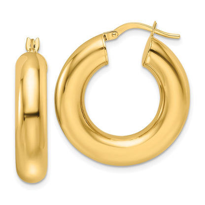 GE 14k Polished 6mm Hollow Round Tube Round Hoop Earrings
