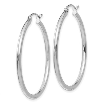 14k White Gold Polished 2x35mm Lightweight Tube Hoop Earrings