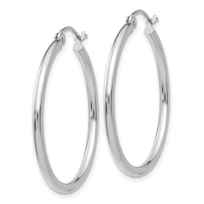 14k White Gold Polished 2x30mm Lightweight Tube Hoop Earrings