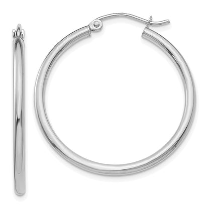 GE 14k White Gold Polished 2x30mm Lightweight Tube Hoop Earrings