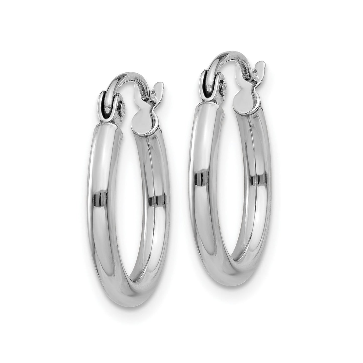 14k White Gold Polished 2x15mm Tube Hoop Earrings