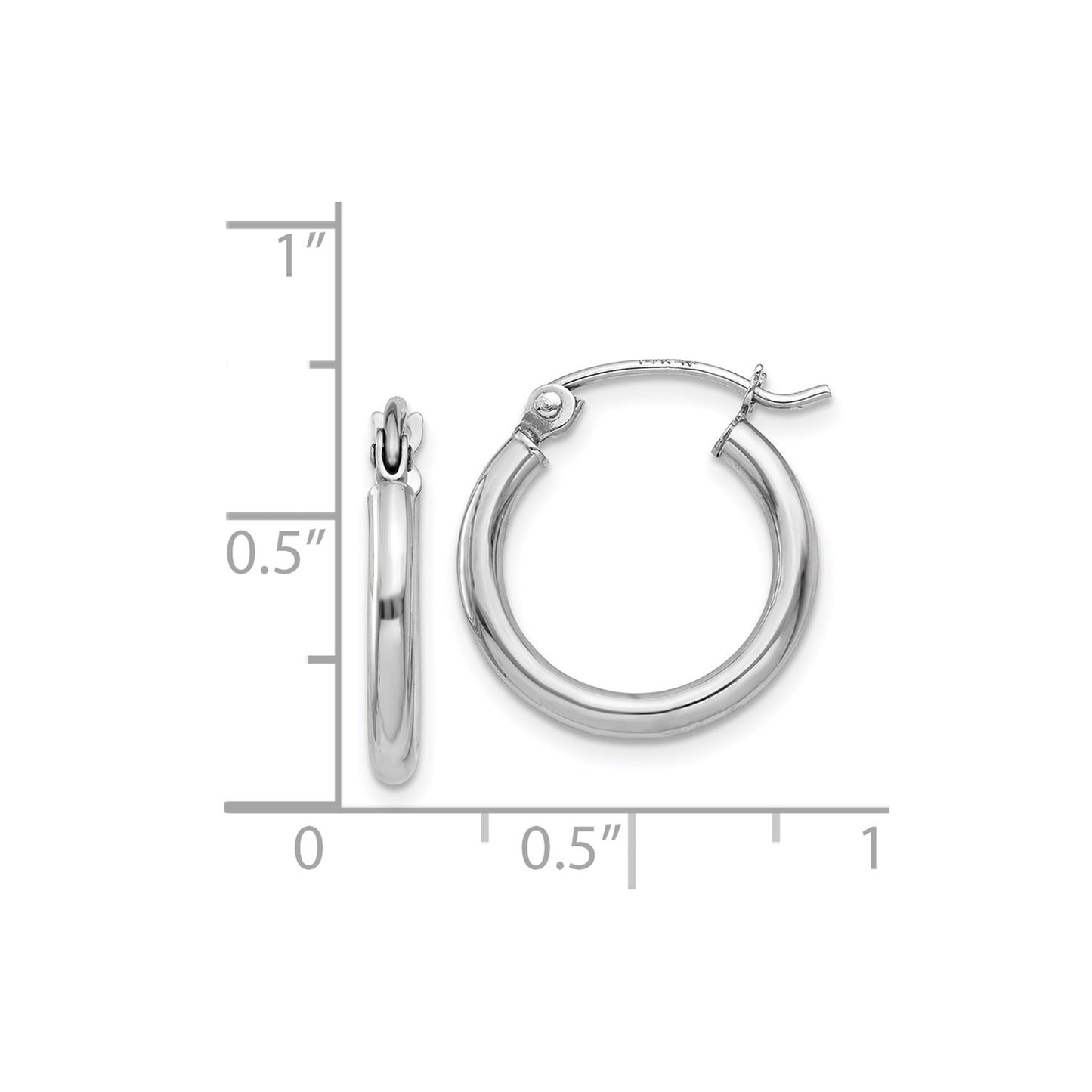 14k White Gold Polished 2x15mm Lightweight Tube Hoop Earrings