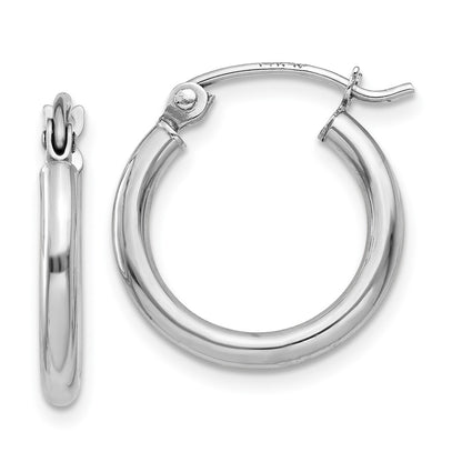 GE 14k White Gold Polished 2x15mm Lightweight Tube Hoop Earrings