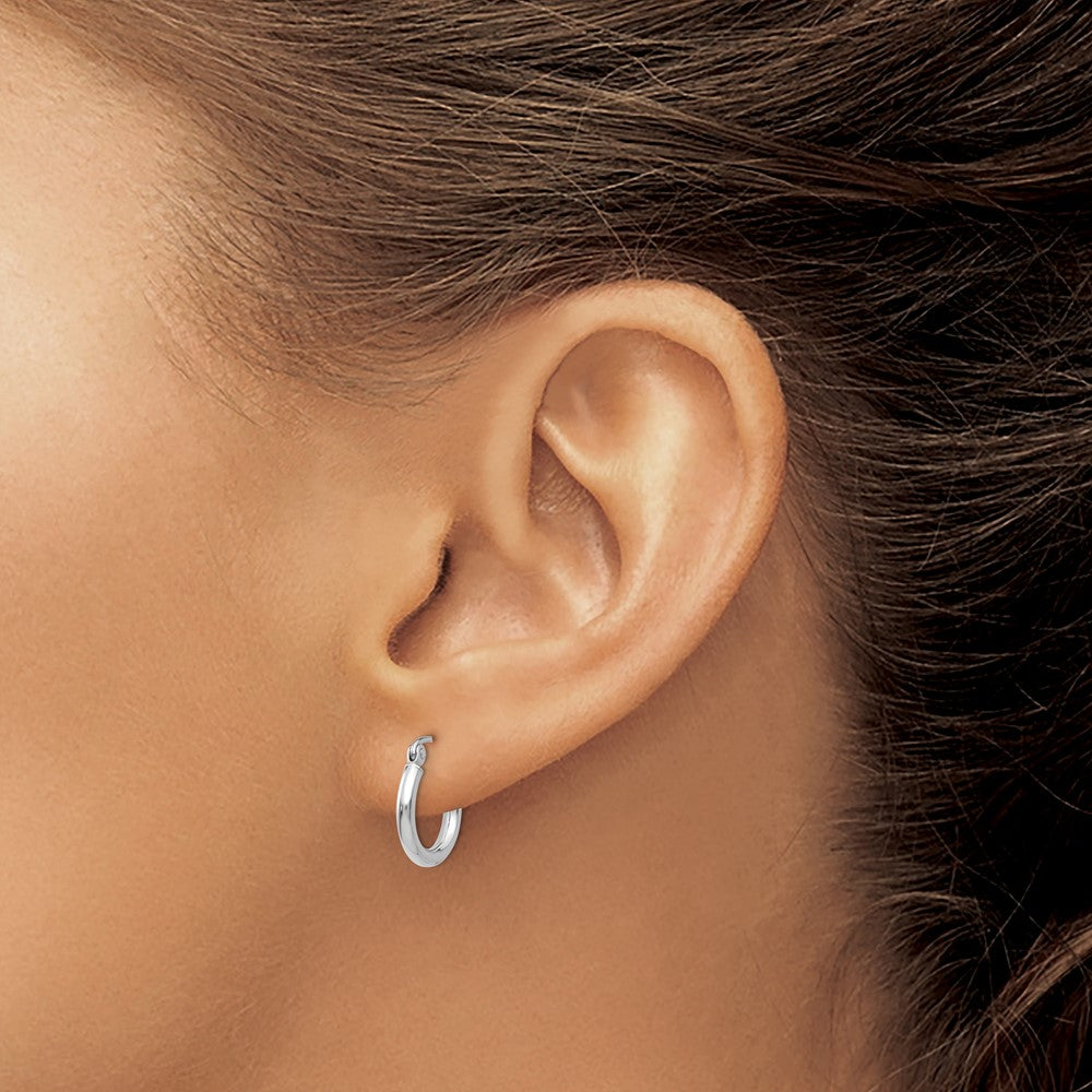 GE 14k White Gold Polished 2x12mm Tube Hoop Earrings