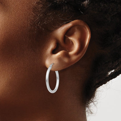 GE 14K White Gold Polished 2.5mm Tube Hoop Earrings