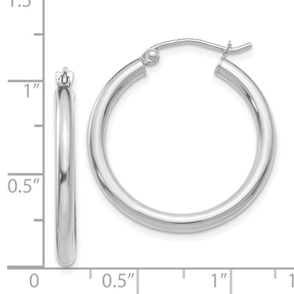 GE 14K White Gold Polished 2.5mm Tube Hoop Earrings