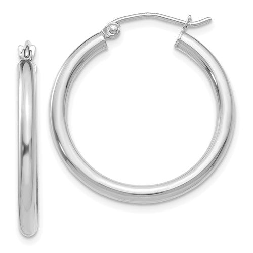 GE 14K White Gold Polished 2.5mm Tube Hoop Earrings