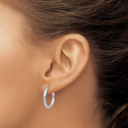 GE 14K White Gold Polished 2.5mm Tube Hoop Earrings