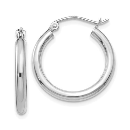 GE 14K White Gold Polished 2.5mm Tube Hoop Earrings