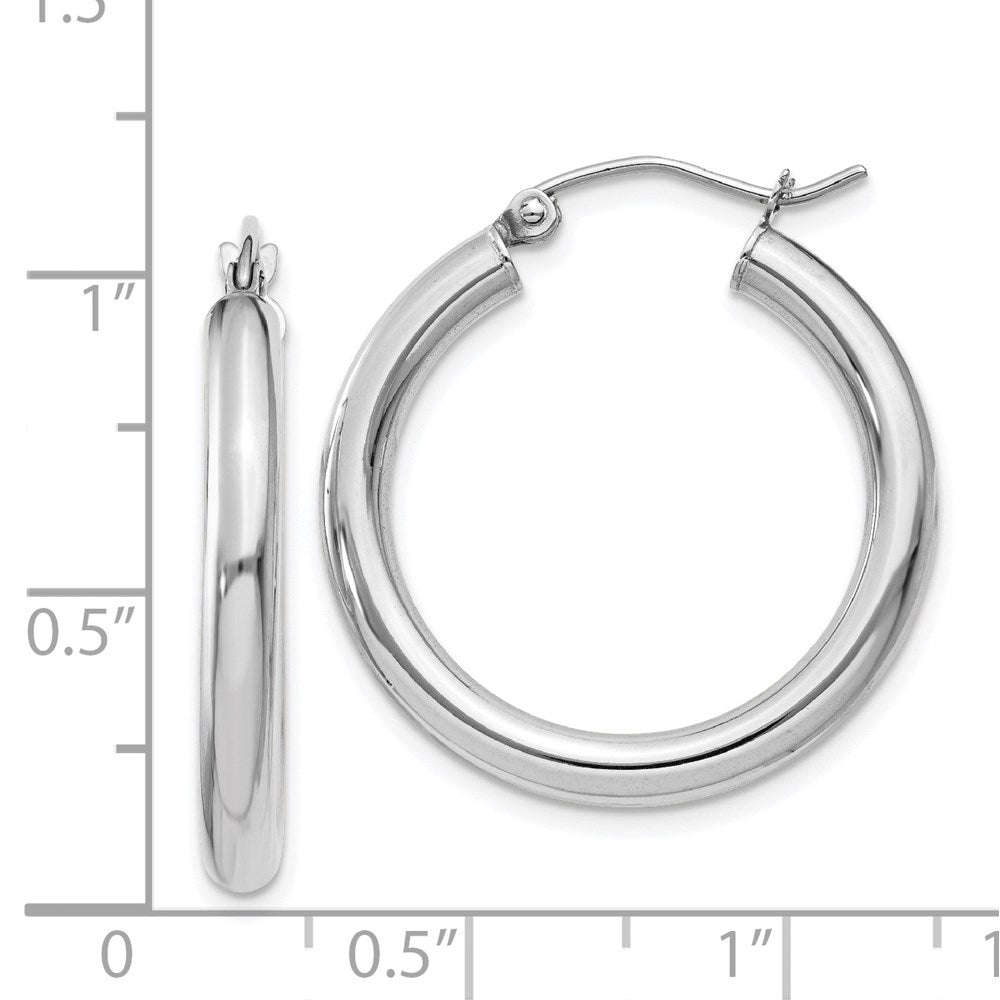 GE 14K White Gold Polished 3mm Tube Hoop Earrings