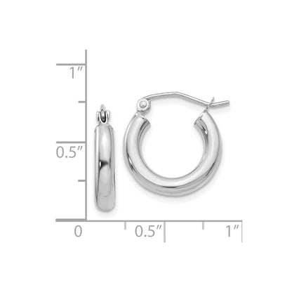 14K White Gold Polished 3mm Tube Hoop Earrings