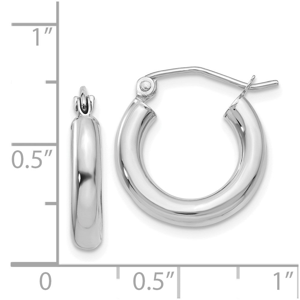 GE 14K White Gold Polished 3mm Tube Hoop Earrings