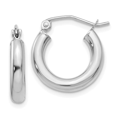 GE 14K White Gold Polished 3mm Tube Hoop Earrings