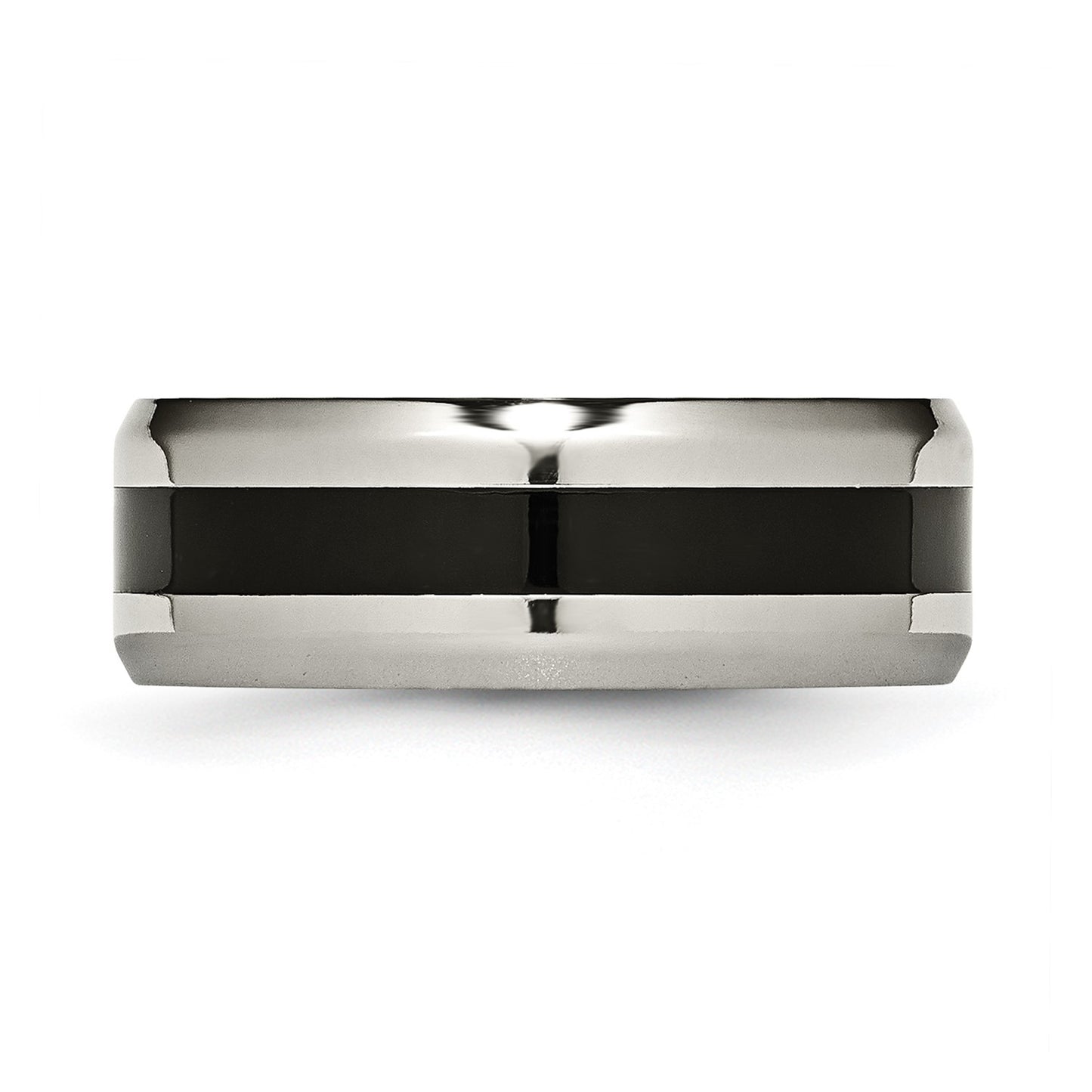 Chisel Titanium Polished Black Enamel 8mm Beveled Edge Band