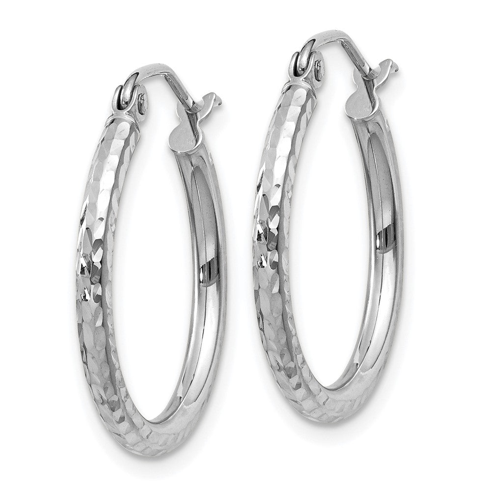 GE 14k White Gold Diamond-cut 2mm Round Tube Hoop Earrings