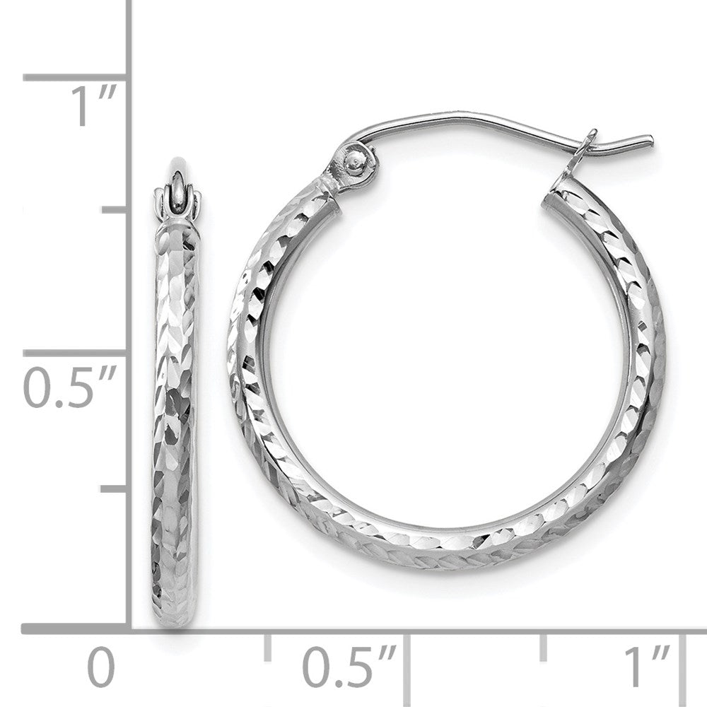 GE 14k White Gold Diamond-cut 2mm Round Tube Hoop Earrings