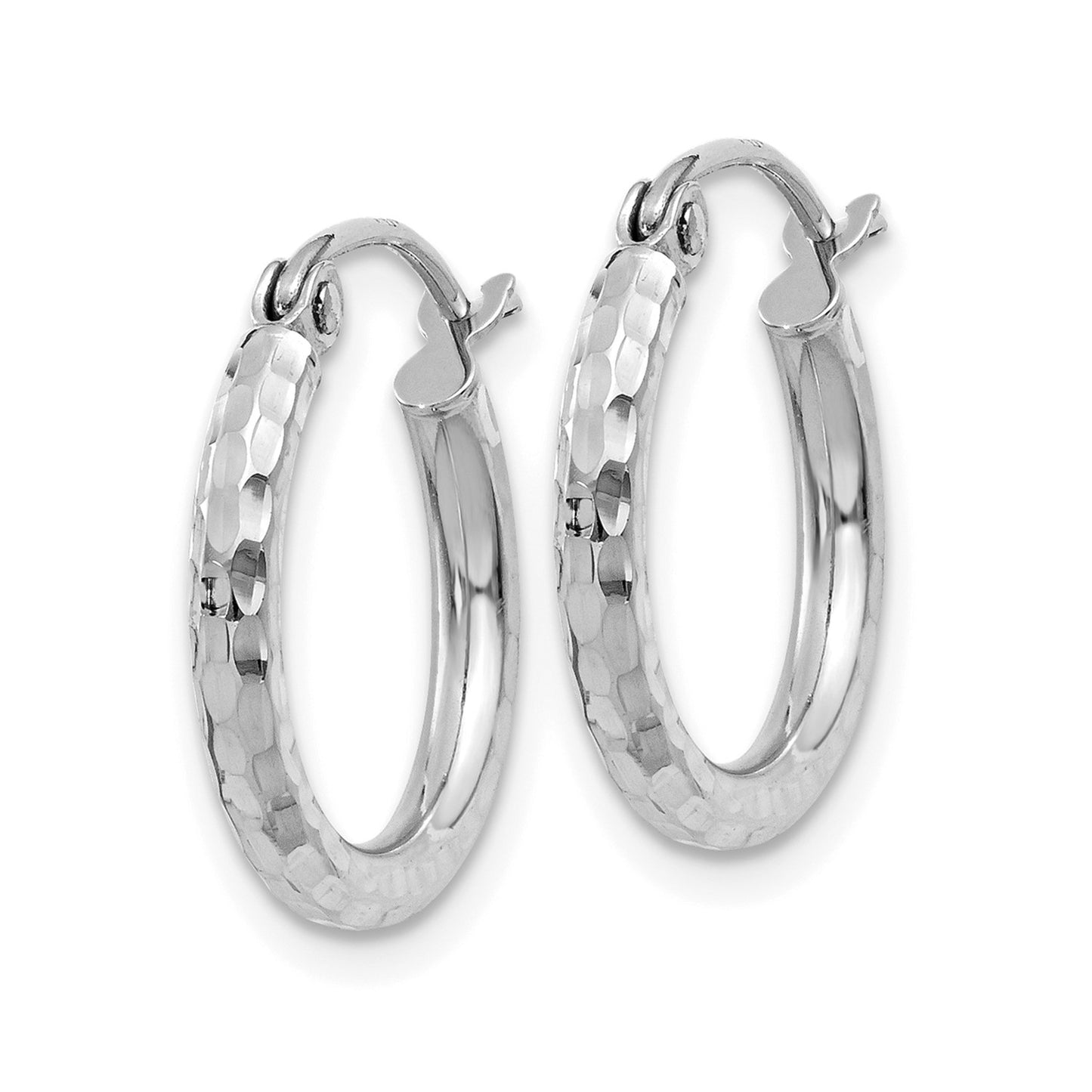 14k White Gold Diamond-cut 2mm Round Tube Hoop Earrings