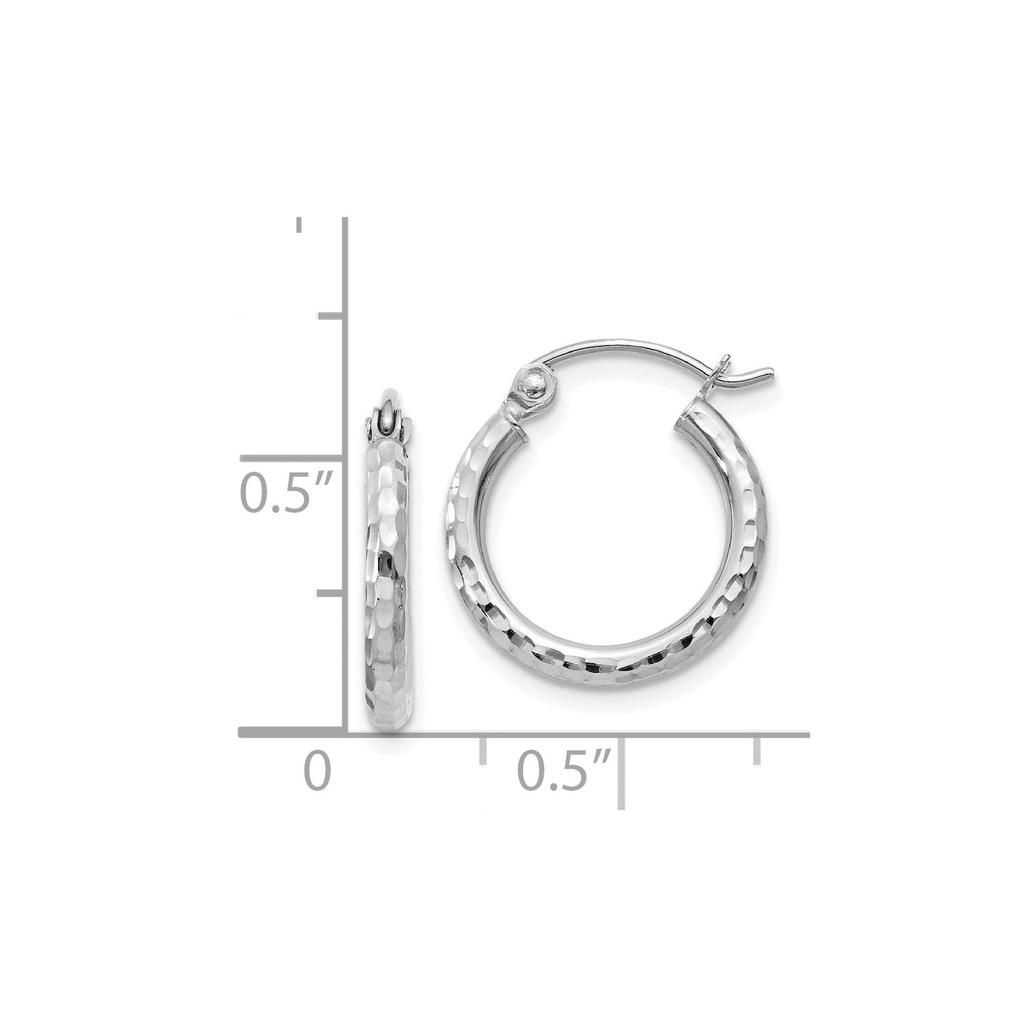 14k White Gold Diamond-cut 2mm Round Tube Hoop Earrings