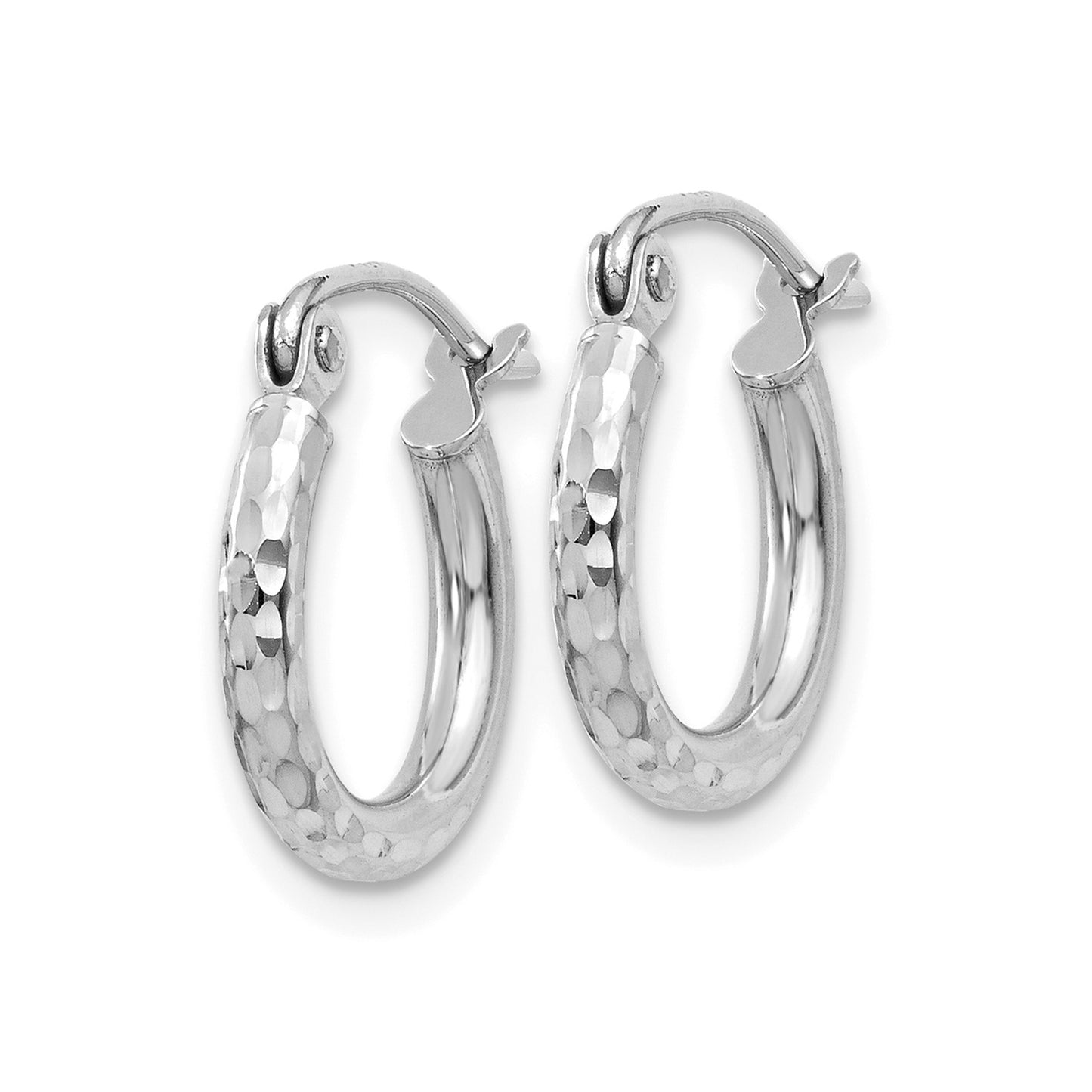 14k White Gold Diamond-cut 2mm Round Tube Hoop Earrings