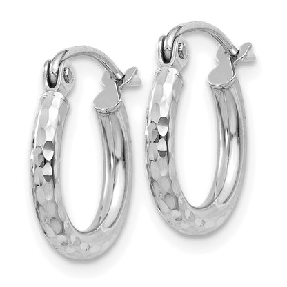 GE 14k White Gold Diamond-cut 2mm Round Tube Hoop Earrings
