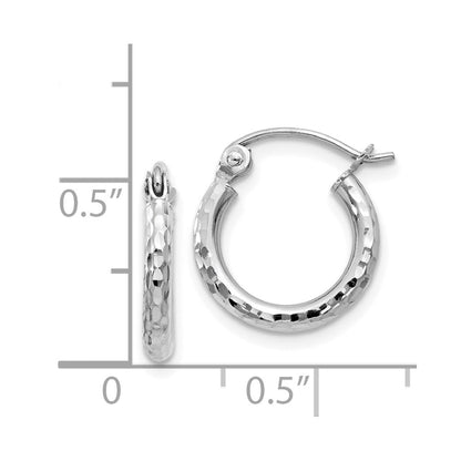 GE 14k White Gold Diamond-cut 2mm Round Tube Hoop Earrings